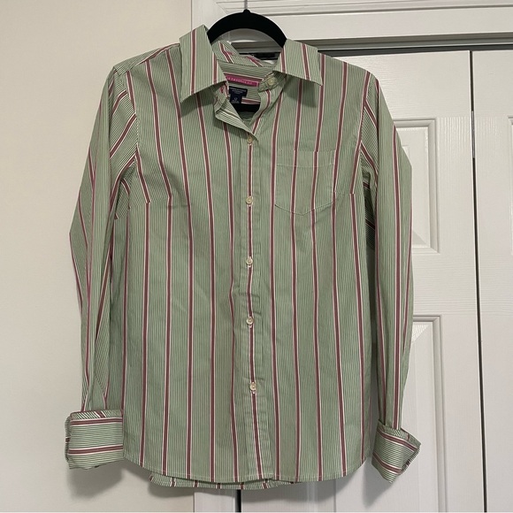 American Eagle AE Favorite Fit Women's Green Pink Button Down Blouse Size 12 - Picture 2 of 10